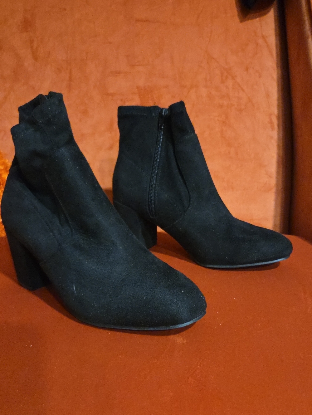 Classic Black Suede Ankle Boots with Block Heel